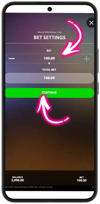 Simply Wild demo bet continue button